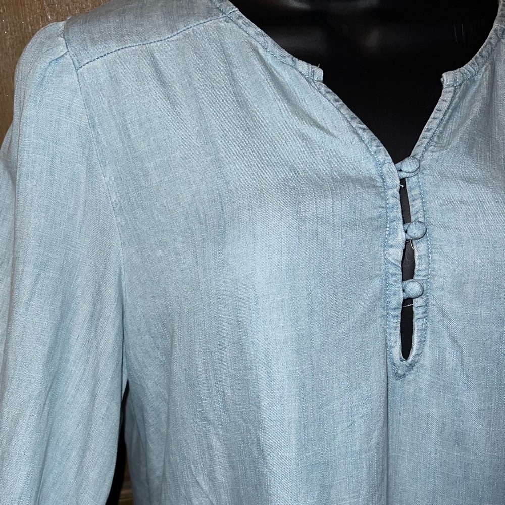 American Eagle Light Blue Tiered Peasant Top Long Sleeve Ruffled Blouse Size M - Picture 5 of 8